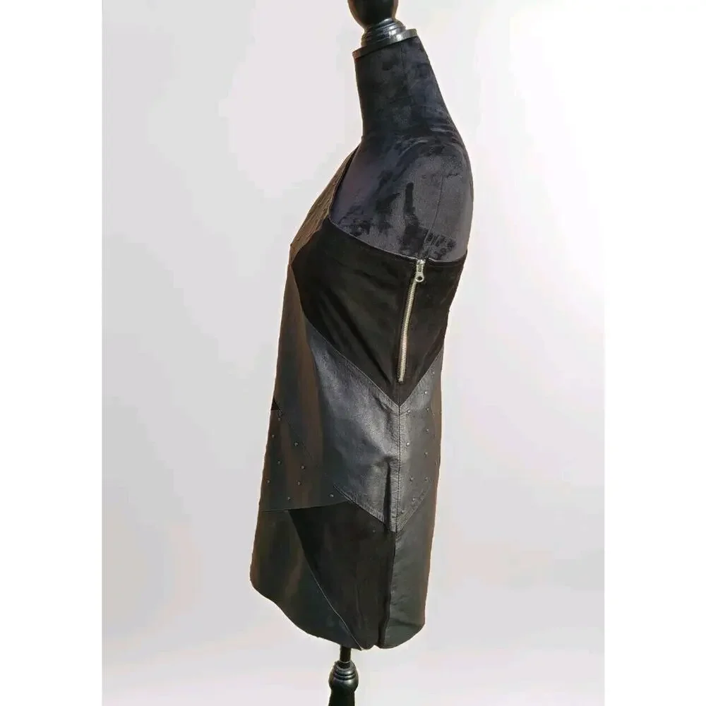 maria cher one shoulder studded leather Patchwork dress size 3 - Picture 3 of 8